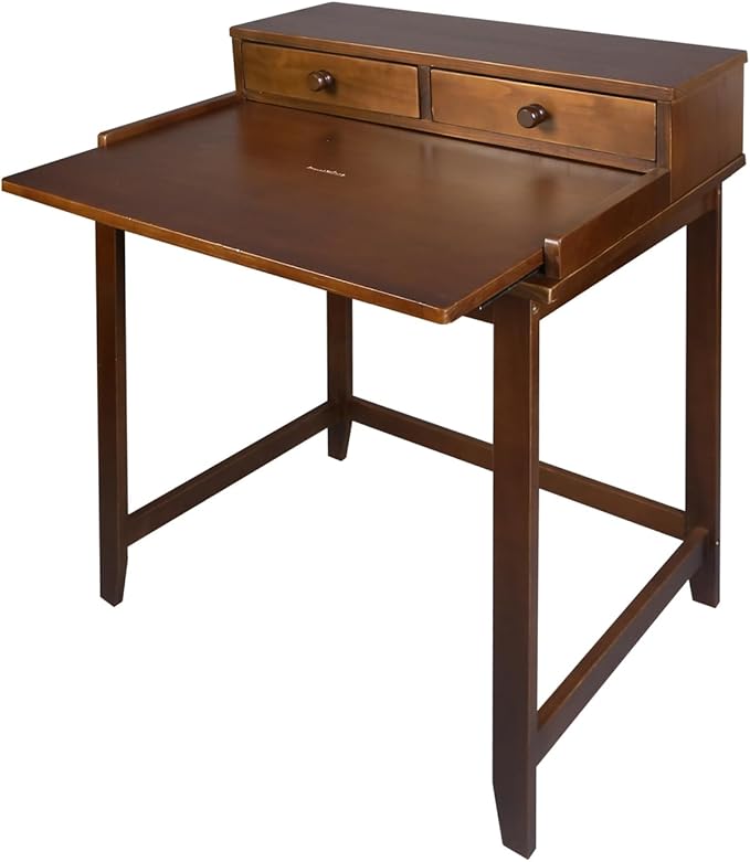 Medieval Majesty Office Computer Desk in Truffle Brown Finish with Hutch Pull-Out Tray and Concealed Storage Compartment 22 x 28 x 35 Solid Pine Wood