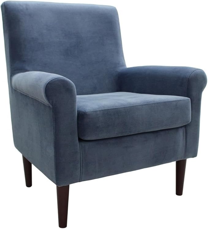 Pemberly Row Rolled Arm Lounge Chair 35 H x 28 W x 30 D Fabric Upholstery Blue Finish Contemporary Accent Chair for Living Room or Bedroom