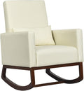 Giantex Upholstered Rocking Chair Modern High Back Armchair Comfortable Rocker with Fabric Padded Seat Waist Pillow and Wood Base Accent Chair for Nursery Living Room Bedroom Office Beige