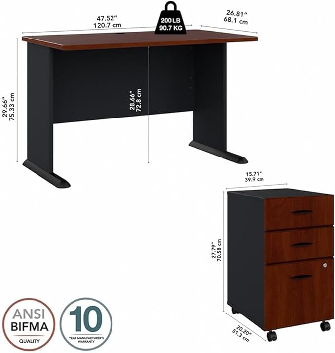 Bush Business Furniture Series A 48W Desk with Mobile File Cabinet in Hansen Cherry and Galaxy