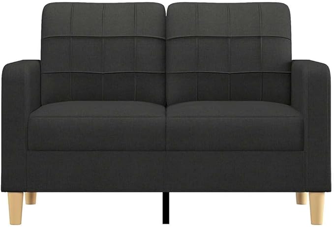 vidaXL Modern 2-Seater Sofa in Black Fabric with Comfortable Padded Seats and Metal Frame for Living Room or Office