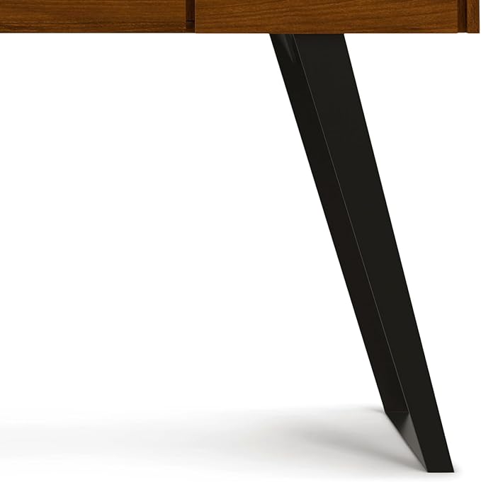 SIMPLIHOME Lowry Desk - 54 Inch Wide Solid Walnut Veneer and Metal Writing Desk Modern Industrial Home Office Computer Table for Workspace with 2 Drawers and Flip-Down Keyboard Tray