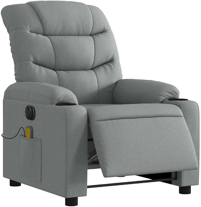 Electric Massage Recliner Chair Light Grey Polyester Fabric Metal Plywood Adjustable Living Room Comfy Relaxation