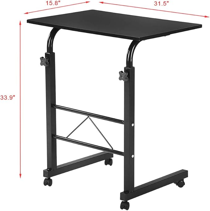 YUNWANG Side Table Mobile Standing Computer Desk with WheelsSnack Side Table with Castors End Table Adjustable Height Portable Laptop Table for Home Office Bed Sofa (31.50 L x 18.11 W Black)