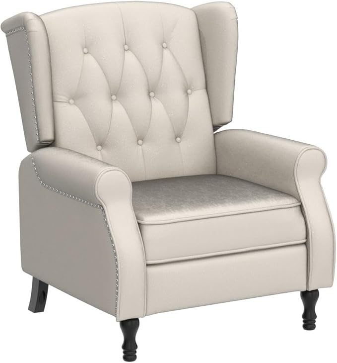 Velvet Accent Chair Push Back Recliner Chair Wingback Arm Chair for Living Room/Bedroom/Home Theater/Reception Area Light Beige