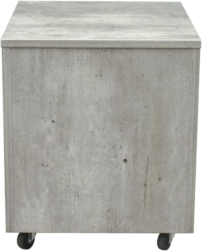 NBF Two Drawer Mobile File Pedestal Concrete with Locking File Drawer and Metal Drawer Pulls on Rolling Casters for Industrial Style
