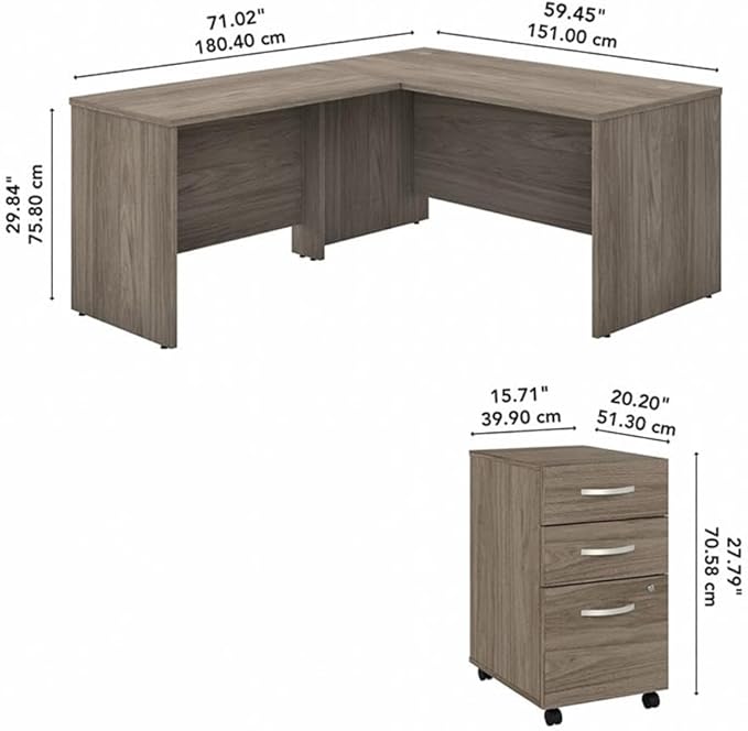 Bush Business Furniture Studio C 60-inch W L Shaped Computer Desk Mobile File + 42-inch W Return Bundle Modern Hickory (STC008MHSU)