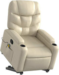 vidaXL Cream Faux Leather Power Lift Massage Recliner | Electric Standing Armchair for Elderly with Cup Holders and USB