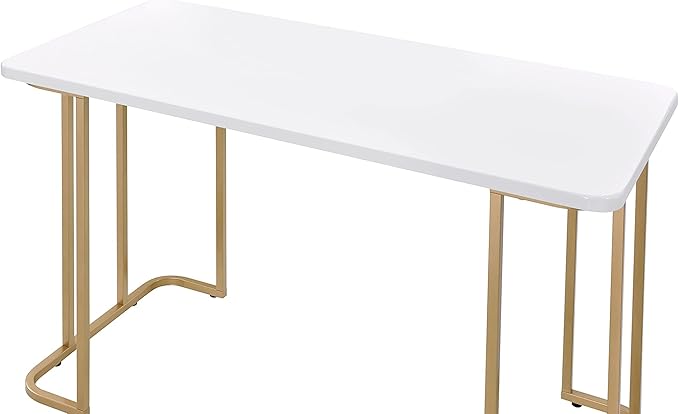 White &amp Gold Modern Writing Desk - Compact Home Office Computer Desk