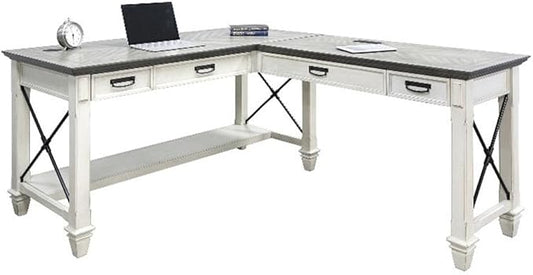 Martin Furniture Hartford Contemporary L-Shaped Wood Desk with 2 Utility Drawers Easy Assemble in Weathered White Finish