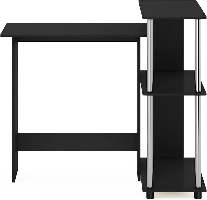 Furinno Abbott Corner Computer Desk with Bookshelf Americano/Chrome