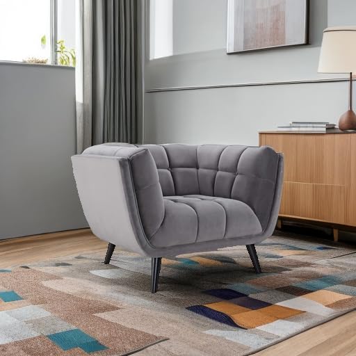 Modway Bestow Mid-Century Performance Velvet Upholstered Tufted Accent Lounge Chair in Gray