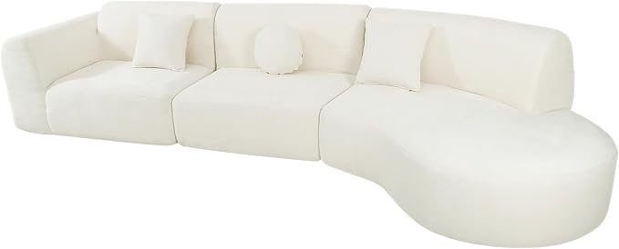 140 Modular Sectional Sofa with Curved Chaise Lounge Oversized Modern Sofa Set Right Hand Facing with Chenille Fabric Boneless Couches for Living Room 3-Piece Set Off-White