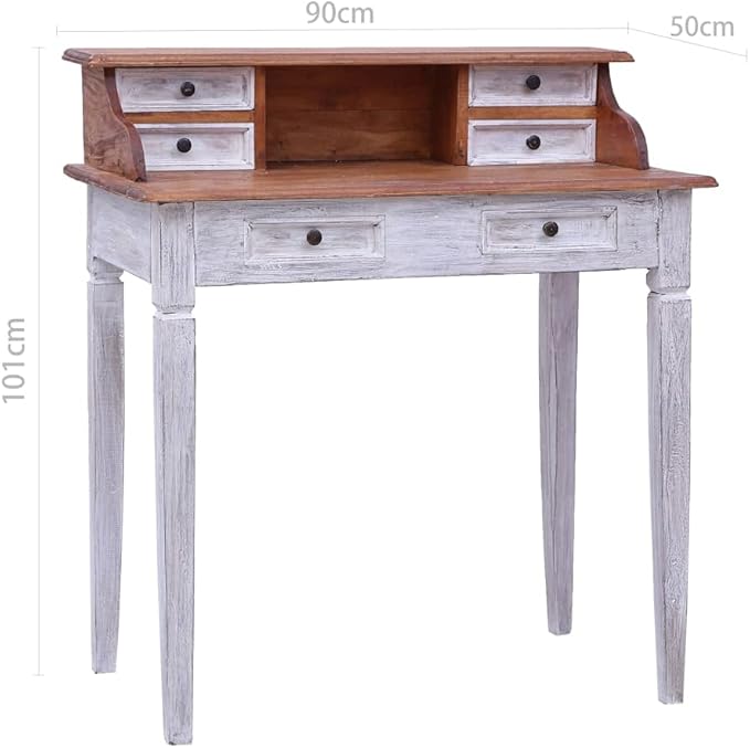 Wooden Writing Study Desk with Drawers Home Office Desk Writing Study Table PC Desk Workstation with Storage Drawer for Bedroom 35.4x19.7x39.8 Solid Reclaimed Wood Natural and White