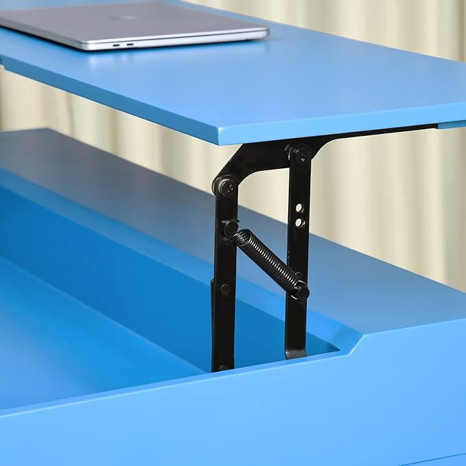 Lift Desk with 2 Drawer Storage Computer Desk with Lift Table Top Adjustable Height Table for Home Office Living RoomBlue