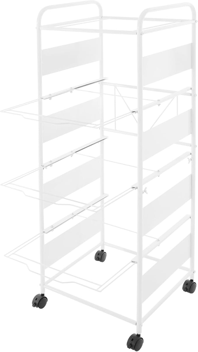 mignonnememe Rolling File Cart 4-Tier Rolling Cart Organizer Hanging Files Stand with Wheels Mobile Filing Cabinet for Office Home School Organization (White)