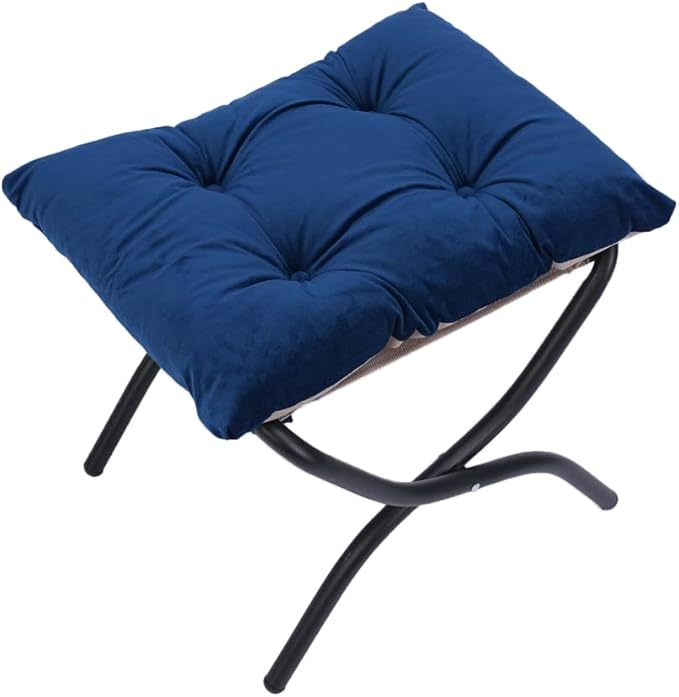 Living Room Chairs Modern Cotton Fabric Lazy Chair Accent Contemporary Lounge Chair Single Steel e Leisure Sofa Chair with Armrests and A Side Pocket (Blue)with Ottomanwith footrest
