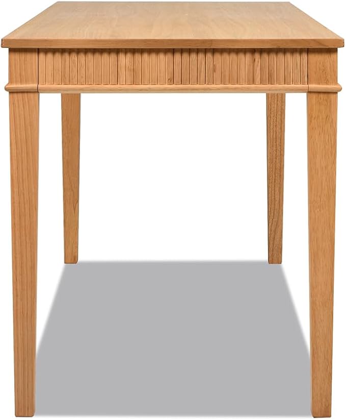 Modern Farmhouse 1-Drawer Fluted Home Office Writing Desk Natural Blonde Solid Rubberwood &amp Rubberwood Veneer