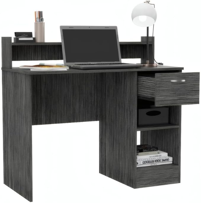 Penau Writing Desk with Hutch 2-Shelf and 1-Drawer Smokey Oak Finish Engineered Wood 40.16In Wide x 19.7In Deep x 36.73In High Storage for Home Office or Study