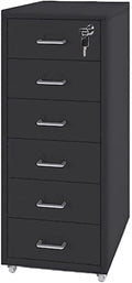 File Cabinet with 6 Drawer Metal Mobile File Cabinet with Lock and Casters Under Desk Metal Filing Cabinet for /A4 File (Color : Black Size : 11.02 L x 16.1 W x 27.2 H)