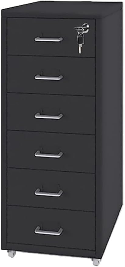 File Cabinet with 6 Drawer Metal Mobile File Cabinet with Lock and Casters Under Desk Metal Filing Cabinet for /A4 File (Color : Black Size : 11.02 L x 16.1 W x 27.2 H)