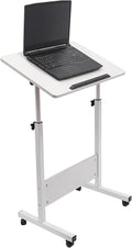 Movable Standing Desk Adjustable Height&ampAngle Rolling Computer Stand Laptop Podium Desk Lectern Portable Tilting Top Mobile Standing Lifting Desk for Office Classroom School (White)