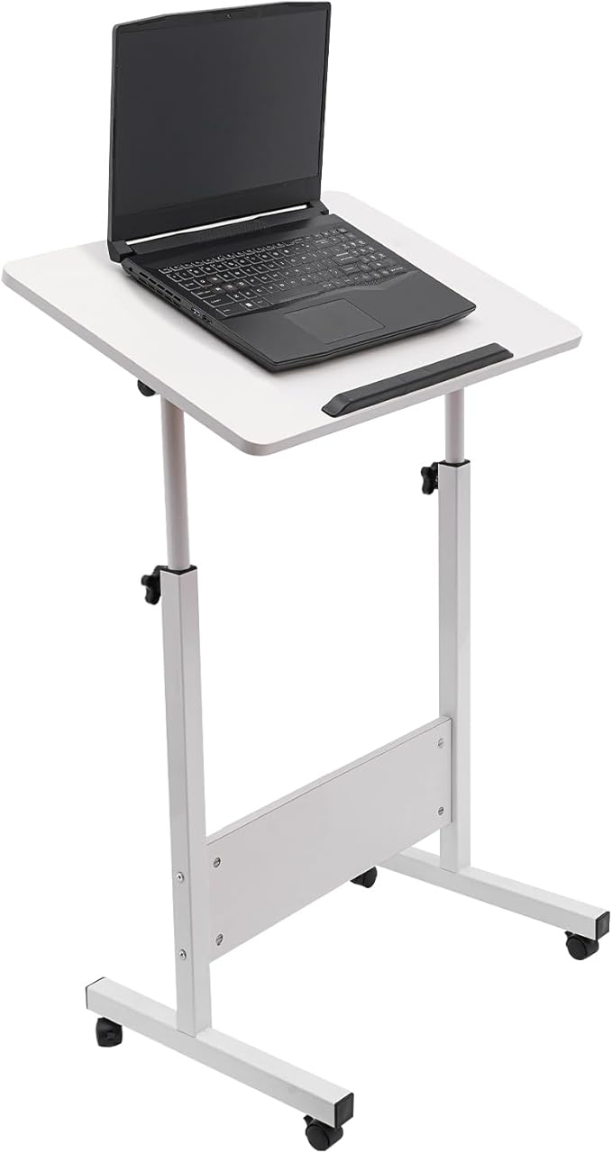 Adjustable Height Standing Desk with Tilting Desktop Computer Desk Laptop Desk 360° Swivel Wheels – Ideal for Home Office Study and Workspace (White 24 L x 16 W x 47 H)