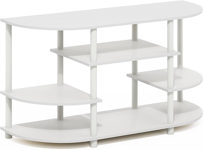 Furinno Jaya TV Stand 4-Tier Open Shelf Design Corner Entertainment Center with Round Corner TV Console for TV up to 46 Inch Toolless Assembly for Living Room Bedroom White