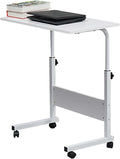 Mobile Height Adjustable Laptop Stand Computer Workstation for Sitting Classroom Medical Table w/Wheels Removable Steel Side Table with Baffle for Couch Home Office White L