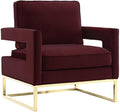 TOV Furniture The Avery Collection Modern Style Living Room Den Leather Upholstered Armchair with Gold Legs Maroon