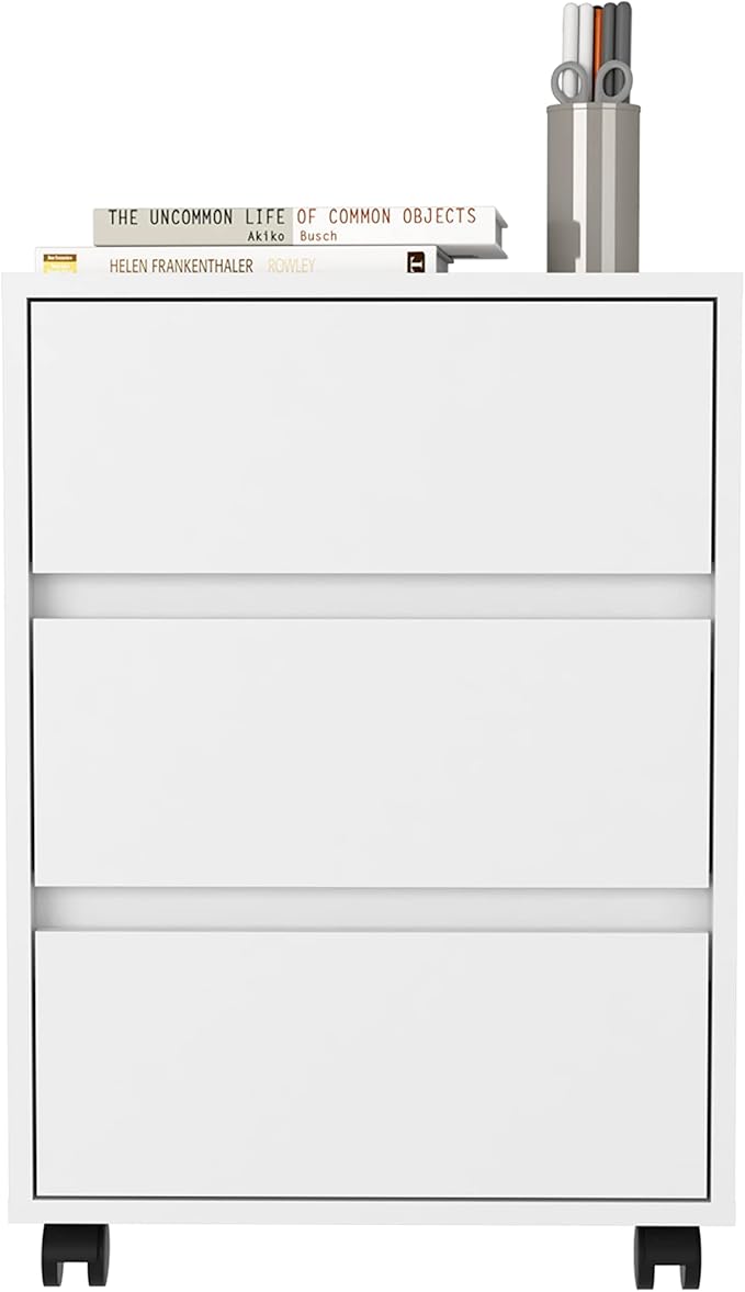 17.83 D White Mobile Filing Cabinet with 3 Drawers 4 Wheels Rectangular Portable Filing Cabinet Modern for Office Study Room