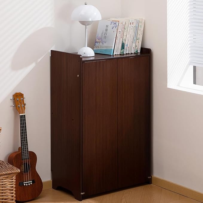 KEIKI Extendable Computer Desk Bamboo Folding Desk Computer Desk with Hidden Storage and Built-in Socket Mid Century Foldable Table for Home Office and Bedroom Walnut Brown