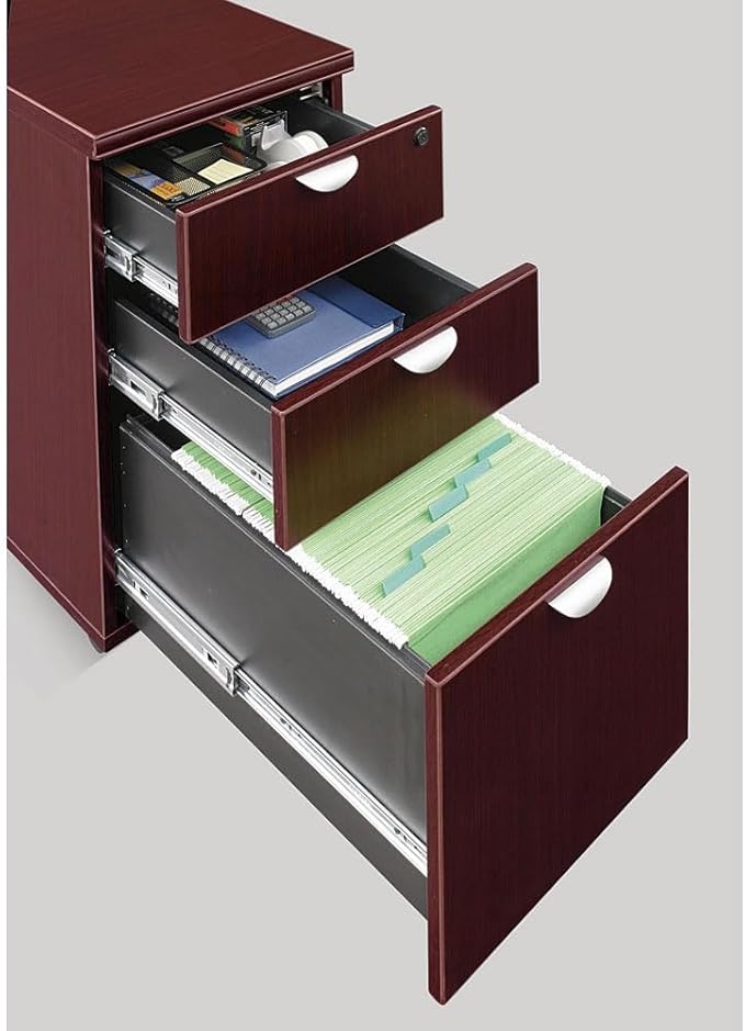 NBF Esquire 16 W Office Files Pedestal Cabinet - 3 Drawer File Cabinet with Lock - Mahogany Laminate Office Filing Cabinets - Modern Mobile File Cabinet Document Storage (22 D x 28 H Gray)
