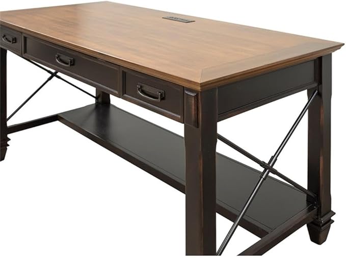 Martin Furniture Hartford Traditional Wood Writing Desk with Drop-Front Keyboard/Pencil Drawer 2 Utility Drawers in Black Finish