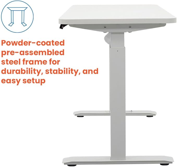 MotionWise M1 Series Height Adjustable Electric Sit Stand Desk 48” x 24” Home Office w/Single Wooden Desktop (White)