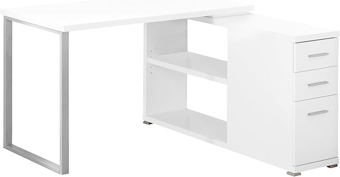 Computer Desk Home Office Corner Left Right Set up Storage Drawers L Shape Work Laptop White Laminate Grey Metal Contemporary Modern