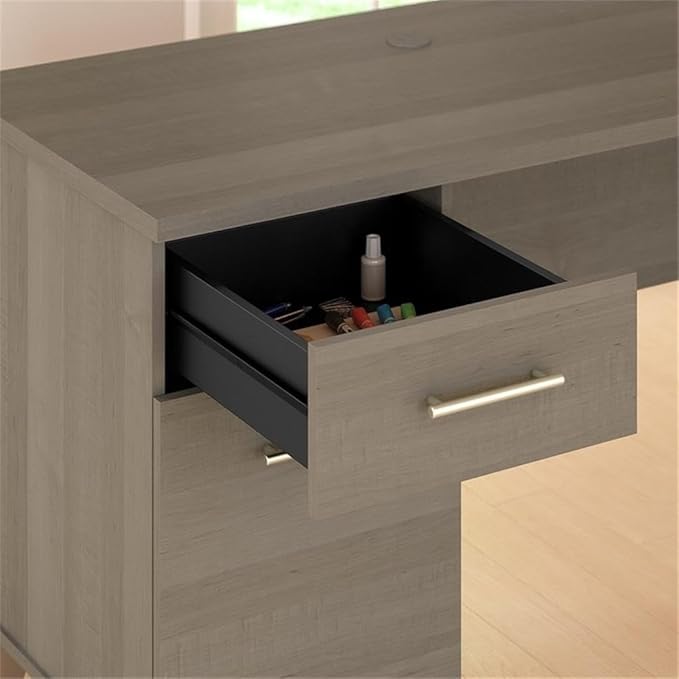 Pemberly Row Modern 72W Office Desk with Hutch Frosted Glass Doors Wire Management Adjustable Shelves Full-Extension File Drawer Spacious Desktop Home Office Storage Solution