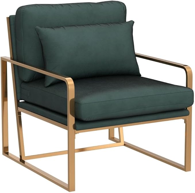 ALISH Accent Chairs Upholstered Armchair Modern Living Room Chairs Linen Arm Chair Side Sofa Chairs Reading Chairs with Metal Legs for Bedroom Living Room (Green Set of 1)