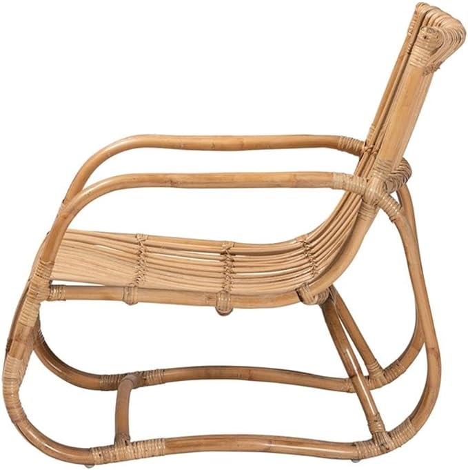 Pemberly Row Contemporary Natural Rattan Accent Chair 24 W x 29.75 D x 29 H Handcrafted Openwork Frame with Rounded Armrest Bohemian Style for Living Room or Lounge Use