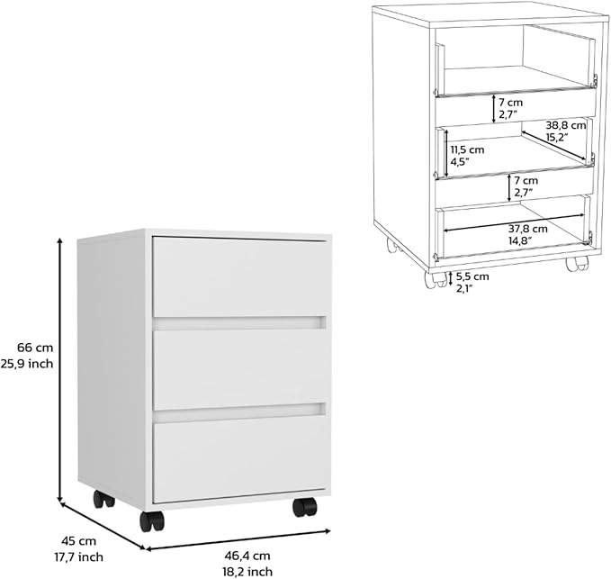 Hassyee Modern 25.8 Height Filing Cabinet with Four Casters Office Spacious Storage Cabinet with Three Drawers Ideal for Office or Commercial Spaces