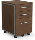 NBF Office Files Pedestal Cabinet - 3 Drawer File Cabinet with Lock - Laminate Office Filing Cabinets - Modern Mobile File Cabinet Document Storage (26 H Dark Walnut)