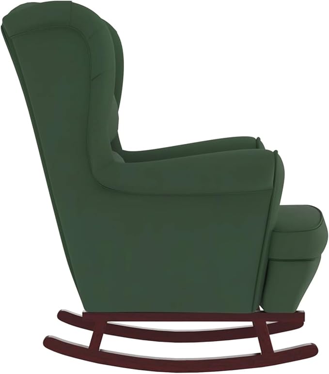 Rocking Chair Wooden Legs Rubber Velvet Dark Green Rocking Chair Living Room Chair Bedroom