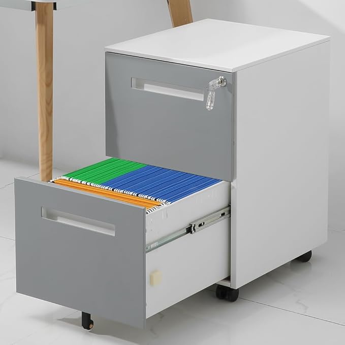 3-Drawer Mobile Filing Cabinet with Lock Metal Filing Cabinet to be Installation Required (2 Drawer Grey + Metal)