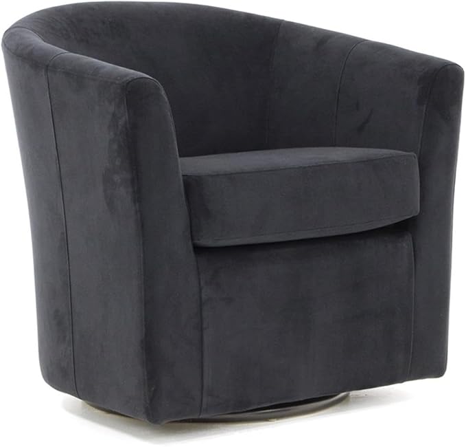 Pemberly Row Traditional Fabric Swivel Club Chair 30H x 30.5W x 27D Black Finish Flared Arms Removable Padded Seat 360 Degree Swivel Base Comfortable Accent Chair for Living Room or Reading