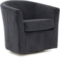 Pemberly Row Traditional Fabric Swivel Club Chair 30H x 30.5W x 27D Black Finish Flared Arms Removable Padded Seat 360 Degree Swivel Base Comfortable Accent Chair for Living Room or Reading