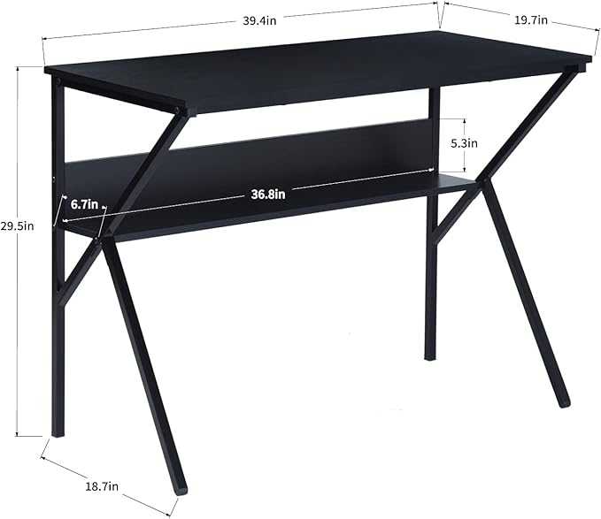 FurnitureR Computer Desk 39.4 inch Home Office Desk for Small Spaces Modern Simple Style for Home Office Study Writing Black