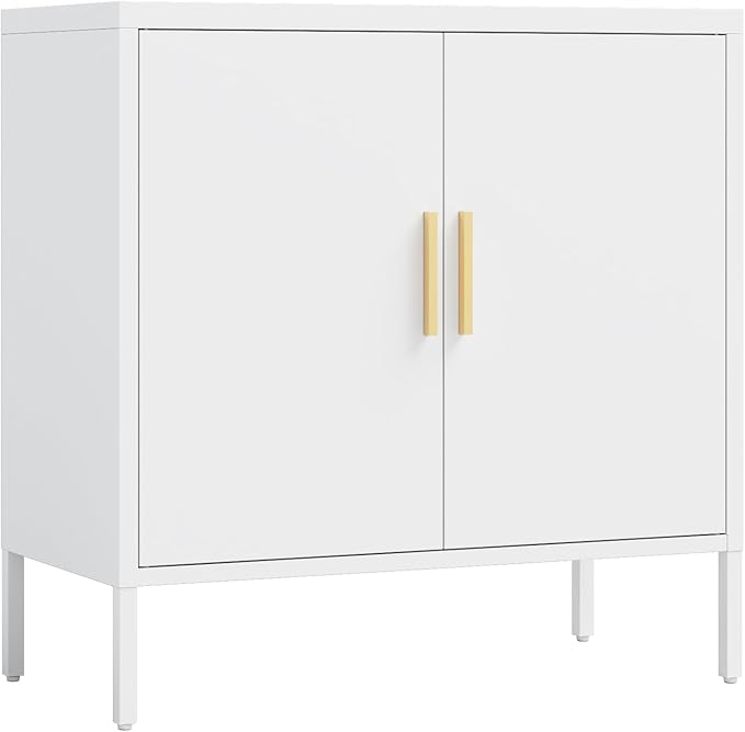 DShade Sideboard Cabinet Cold-Rolled Steel Storage Cabinet with 2 Doors &amp 2 Adjustable Shelves Garage Storage Cabinet Metal File Cabinet for Home Office School Gym (White)