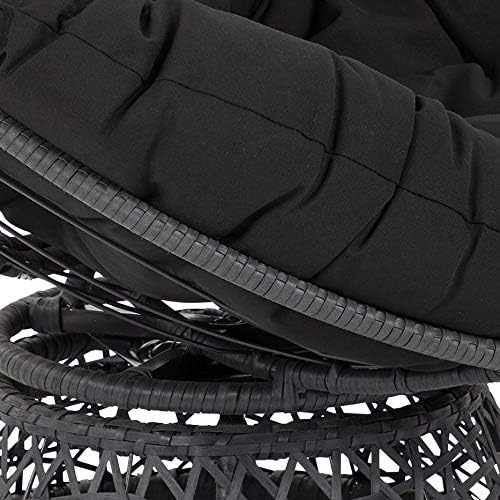OSP Home Furnishings Wicker Papasan Chair with 360-Degree Swivel Grey Frame with Black Cushion