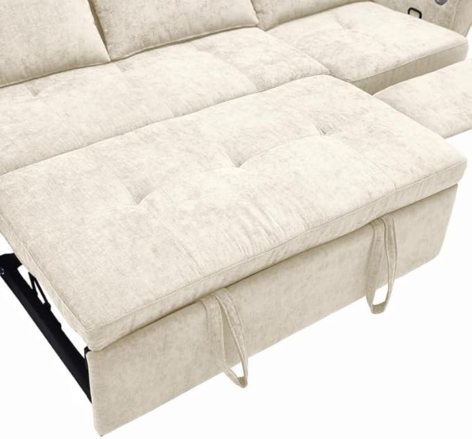 Polibi 2-in-1 Convertible Sofa Bed &amp Recliner - 3-Position Adjustable Backrest (105°-180°) Reversible Design Dual USB Ports 82 Wide Beige