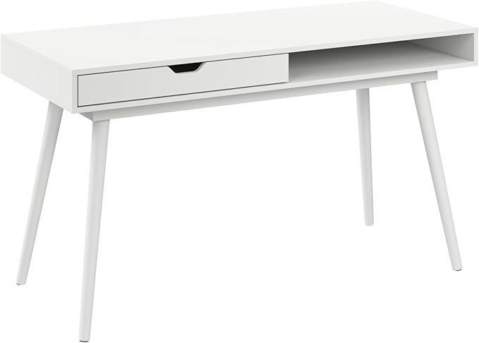 Bush Home Nora 54W Writing Desk with Storage in Pure White | Large Wooden Computer Table for Home Office Study Room or Entryway